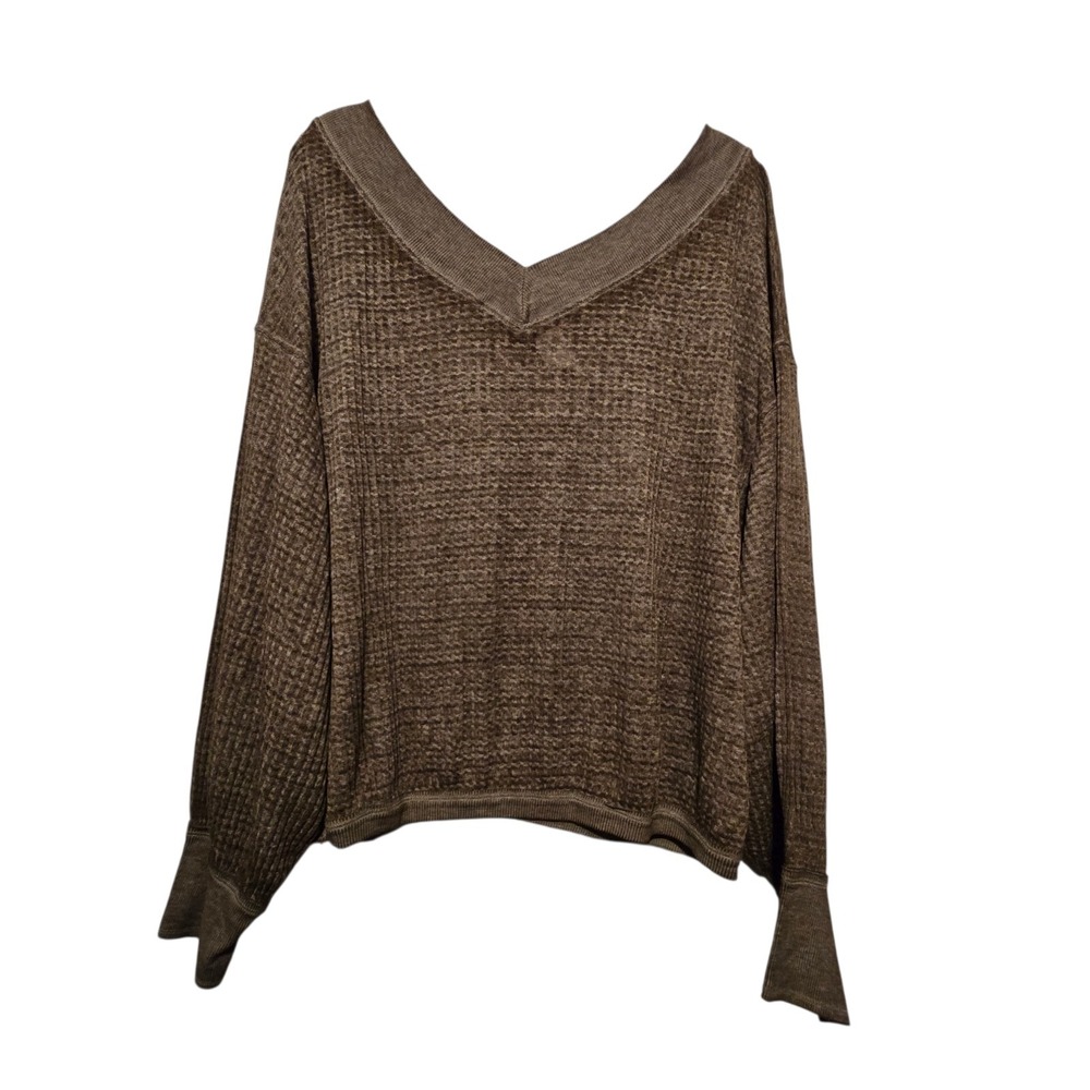 We the Free Southside Thermal Top Womens MED Green Boho Relaxed Oversized V-neck